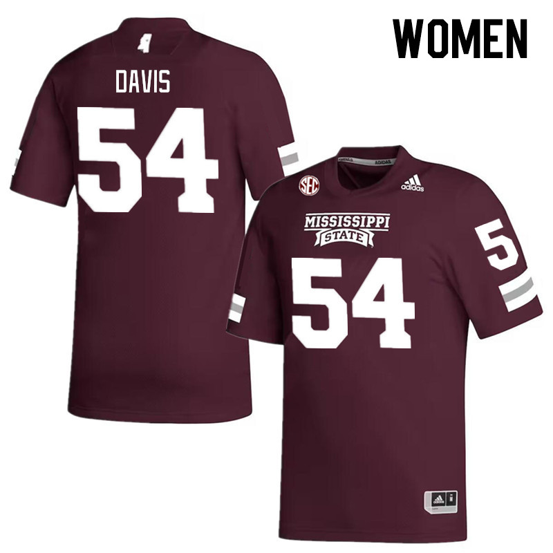 Women #54 Jonathan Davis Mississippi State Bulldogs College Football Jerseys Stitched Sale-Maroon